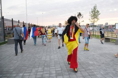 25 Haziran 2018. Rostov-on-Don. Rusya. Belçika futbol taraftarları destek ekibi, FIFA Dünya Kupası'nda Belçika.