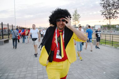 25 Haziran 2018. Rostov-on-Don. Rusya. Belçika futbol taraftarları destek ekibi, FIFA Dünya Kupası'nda Belçika.