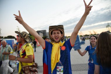 25 Haziran 2018. Rostov-on-Don. Rusya. Belçika futbol taraftarları destek ekibi, FIFA Dünya Kupası'nda Belçika.