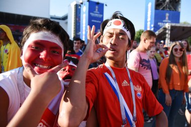 2 Temmuz 2018. Rostov-on-Don. Rusya. FIFA Dünya Kupası'nda Japonya Milli Takımı'nın futbol taraftarları.