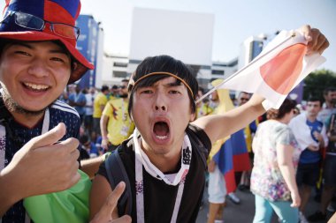 2 Temmuz 2018. Rostov-on-Don. Rusya. FIFA Dünya Kupası'nda Japonya Milli Takımı'nın futbol taraftarları.