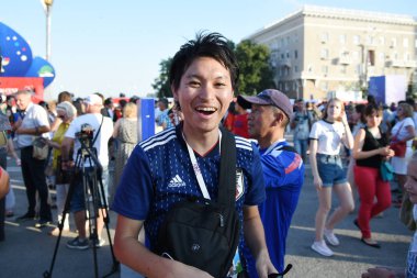 2 Temmuz 2018. Rostov-on-Don. Rusya. FIFA Dünya Kupası'nda Japonya Milli Takımı'nın futbol taraftarları.