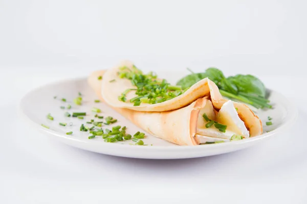 Pancake Brie Cheese Chives — Stock Photo, Image