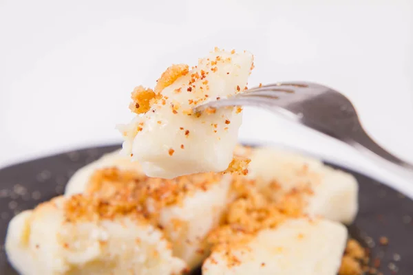 Knödel Mit Hüttenkäse Traditionelles Polnisches Gericht Namens Faule Pierogi Leniwe — Stockfoto