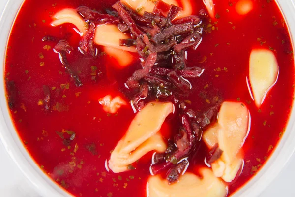 Plato Tradicional Nochebuena Polaco Borscht Rojo Con Uszka Tipo Albóndigas — Foto de Stock