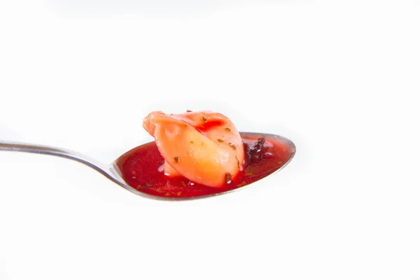 Plato Tradicional Nochebuena Polaco Borscht Rojo Con Uszko Una Especie — Foto de Stock