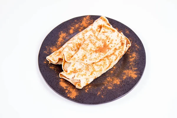 Pannkakor Fyllda Med Bräserad Äpplen Beströs Med Kanel — Stockfoto