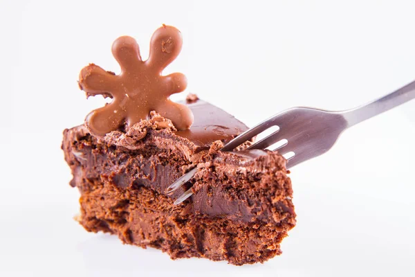 Gâteau Chocolat Mangé Fourchette Sur Fond Blanc — Photo