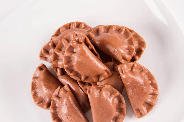 Gnocchi Smalto Tradizionali Chiamati Pierogi Sapore Cioccolato Con Formaggio — Foto Stock