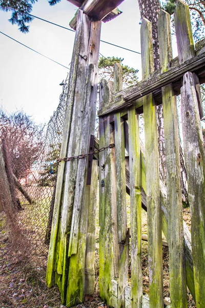 Eski Bir Ahşap Kapı Paslı Zincir — Stok fotoğraf