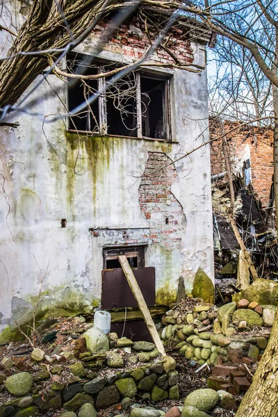 Cour Arrière Encombrée Maisons Abandonnées — Photo