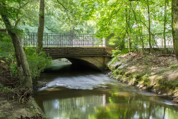 Stream Flyter Bro Solig Dag Lång Exponering — Stockfoto