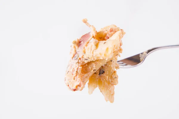 Pasta Penne Med Vit Gräddsås Med Bacon Och Jalapeo Paprika — Stockfoto