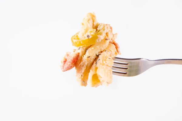 Nudeln Penne Mit Weißer Sahne Sauce Mit Speck Und Jalapeo — Stockfoto