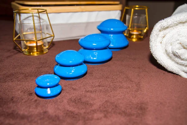 Rubber Cupping Therapie Set Met Een Aantal Spa Accessoires — Stockfoto