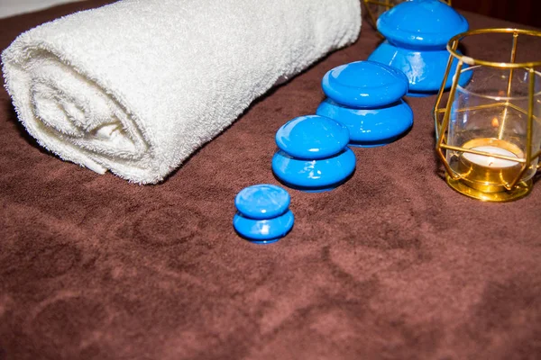 Rubber Cupping Therapie Set Met Een Aantal Spa Accessoires — Stockfoto