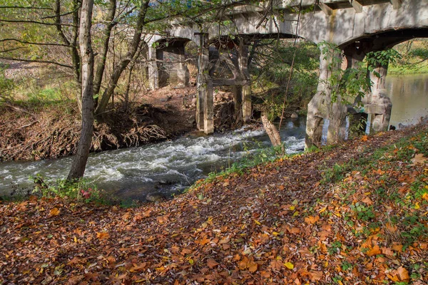 Brücke Über Den Swider River Masovia Polen Herbst — Stockfoto