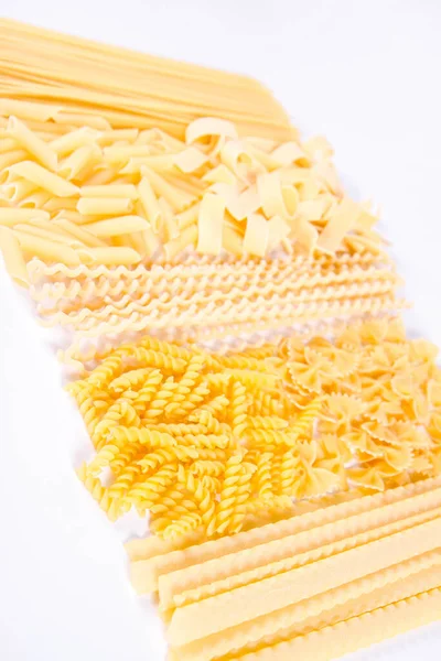 Different Types Pasta White Background — Stock Photo, Image