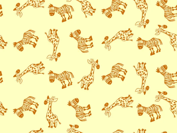 Wektor Wzór Kreskówek Zwierząt Jest Śmieszne Żyrafy Zebry Kolorach Pomarańczowym — Wektor stockowy