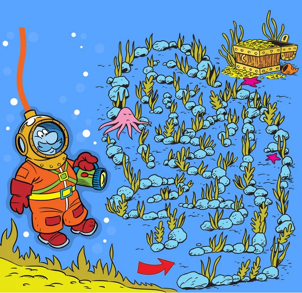 Doolhof duiker in de onderwaterwereld — Stockvector