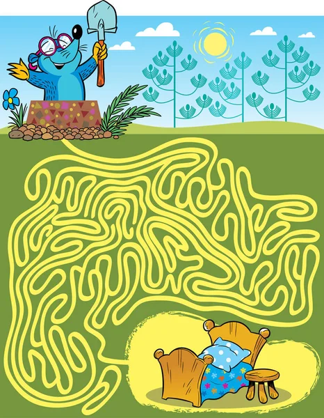 Labyrinth mit einem Maulwurf, um einen Weg zu finden — Stockvektor