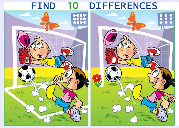 Hlavolam děti hrají fotbal — Stockový vektor