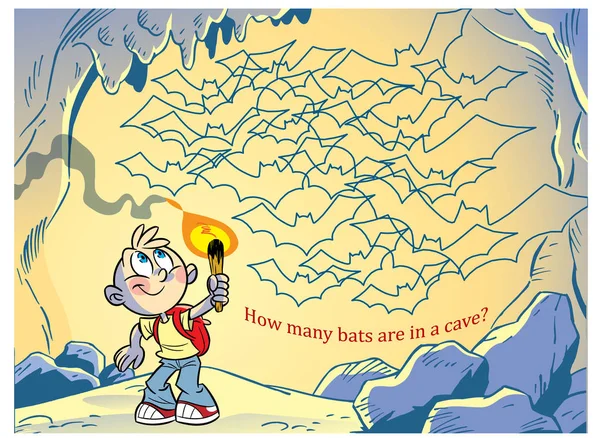 Puzzel hoeveel vleermuizen in de grot — Stockvector