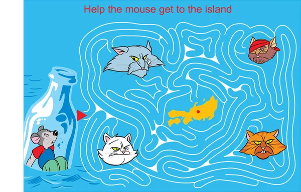 Labyrint s myší a kočkami — Stockový vektor