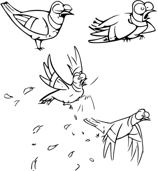 Ilustração Vetorial Engraçado Pássaro Dos Desenhos Animados Várias Poses Feito —  Vetores de Stock