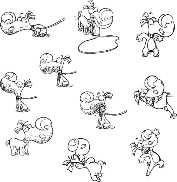 Conjunto Ilustraciones Vectoriales Con Divertido Cachorro Dibujos Animados Con Diferentes — Vector de stock