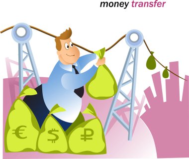 Illustration of bank wire transfer clipart
