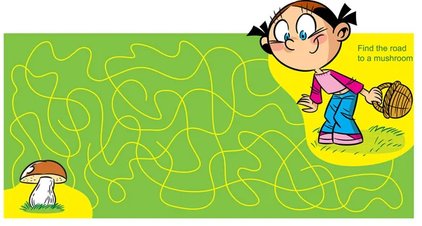 一个谜题 它是必要的 以帮助一个女孩到达真菌迷宫 — 图库矢量图片