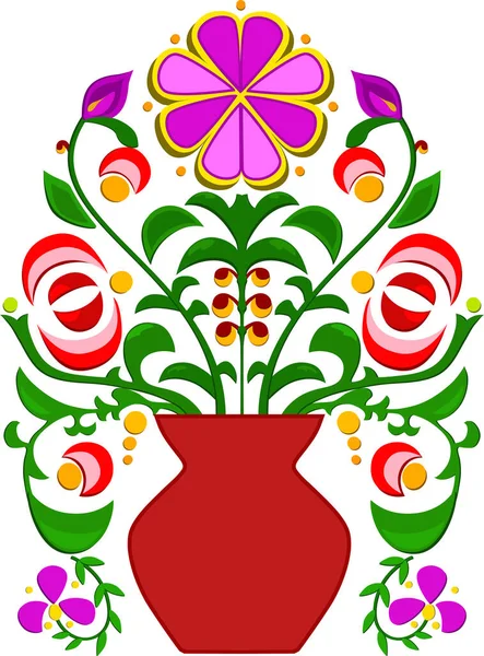 Vektorillustration Mit Abstrakten Mustern Und Blumen Einer Vase — Stockvektor