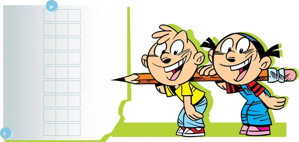 Vector Girl Boy School Children Solve Task Illustration Made Cartoon — Stock Vector