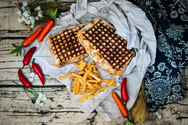 beef tacos served with golden French fries