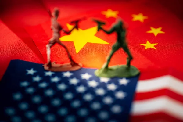 China-US trade war concept - Military Battle on China and American Flags