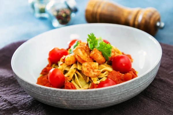 Pasta with Shrimp Dinner Dish on a the table