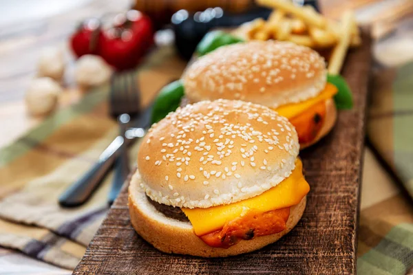 Cheese burger - American cheese burger with Golden French fries