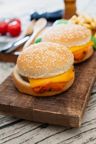 Cheese burger - American cheese burger with Golden French fries