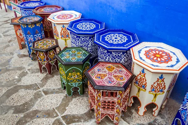 Sgabelli Tavoli Tipici Marocchini Vendita Nel Souk — Foto Stock