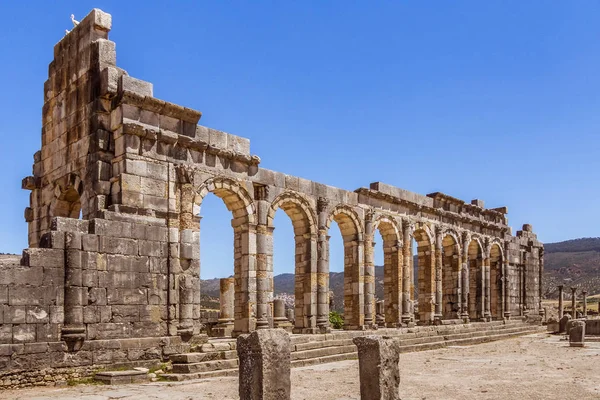 Ruinas Basílica Romana Volubilis Patrimonio Mundial Unesco Cerca Meknes Fez — Foto de Stock