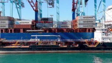 Algesiras, İspanya, 26 Ocak 2019: Port Algesiras Sanayi Ticaret noktasının konteyner terminal üzerindeki faaliyetleri