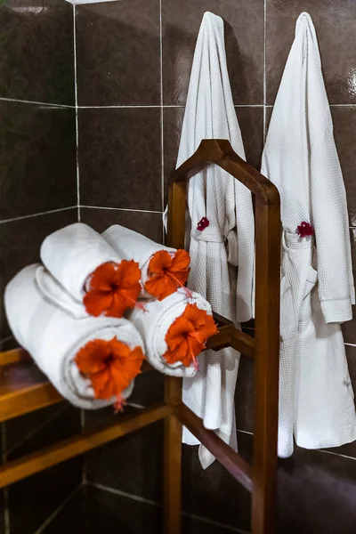 Håndklær og badekåper – stockfoto