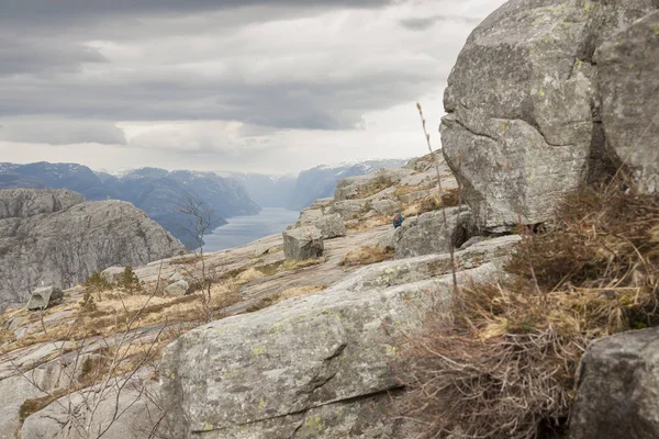 Beleza Vista Caminho Para Preikestolen Noruega — Fotografia de Stock