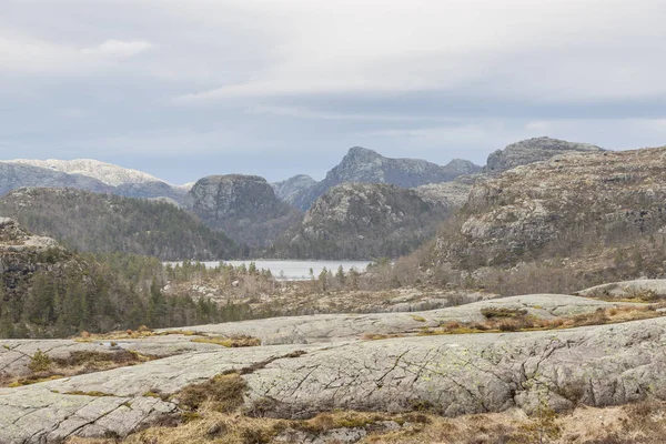 Beleza Vista Caminho Para Preikestolen Noruega — Fotografia de Stock