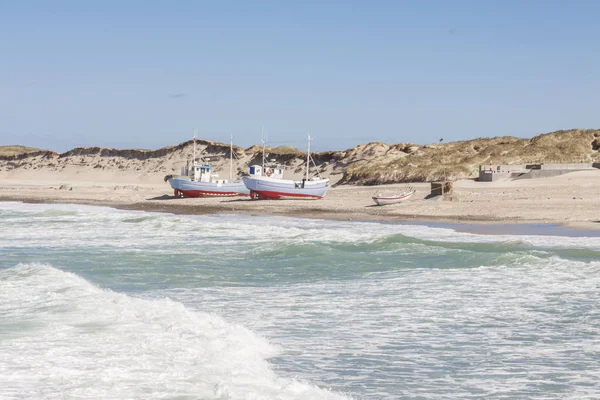 Barcos Pesca Playa Norre Vorupor Dinamarca —  Fotos de Stock