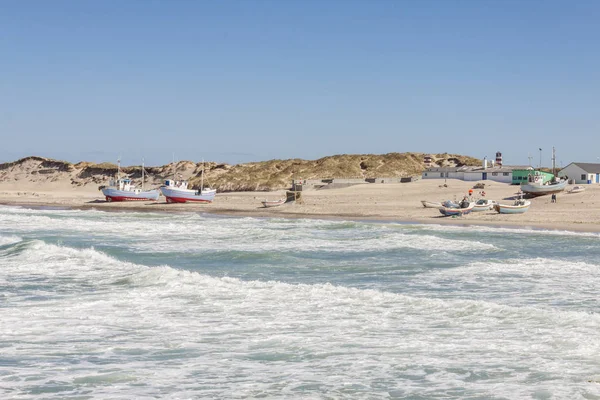 Łodzie Rybackie Plaży Norre Vorupor Dania — Zdjęcie stockowe