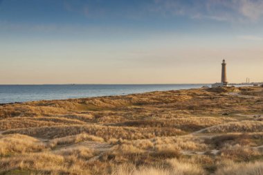 Skagen'ın kuzeyinde Danimarka yılında deniz feneri.