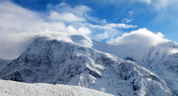 Panoramautsikt Över Annapurna Iii Och Ganggapurna Blå Färgade Annapurna Range — Stockfoto