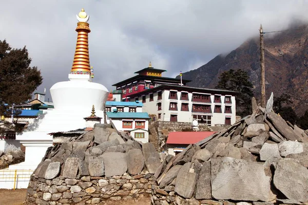 Monastère Tengboche Avec Stupa Mur Prière Meilleur Monastère Vallée Khumbu — Photo